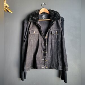 Carolyn Taylor Trucker Denim Jean Faux Fur Trim Mixed Media Cotton Women Size XL